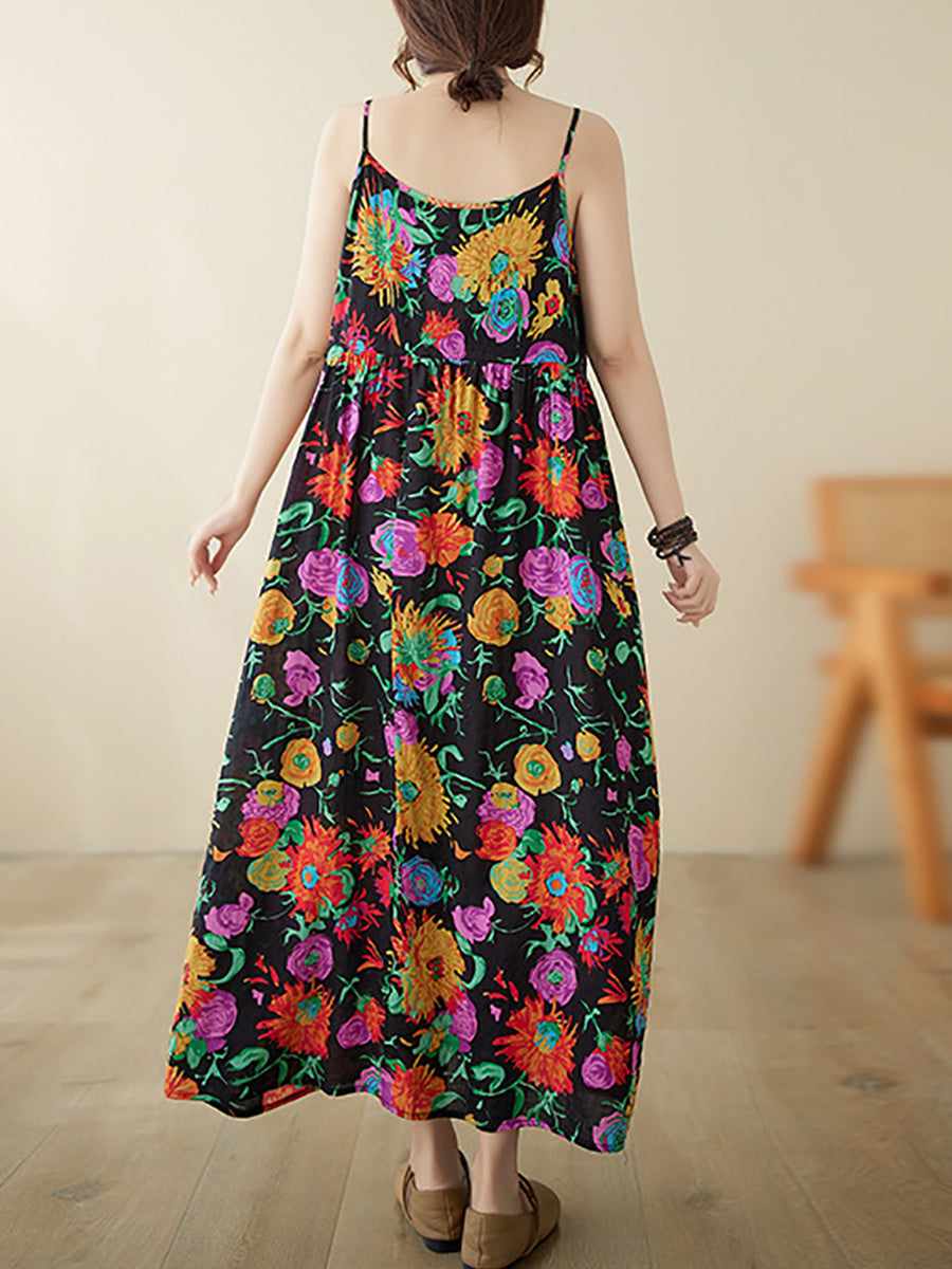 Artsy Summer Flower Loose Vest Dress Pa1020