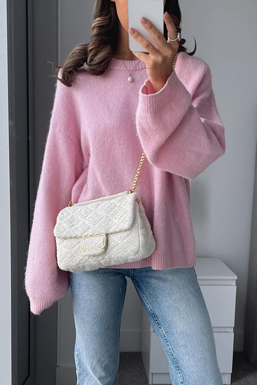 Crewneck Drop Shoulder Comfy Pullover Sweater