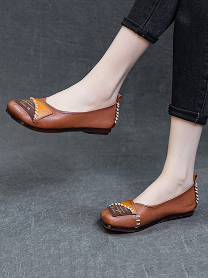 Artsy Colorblock Soft Leather Flat Shoes Kl1024