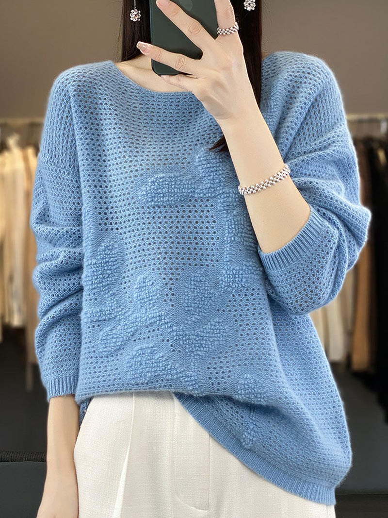 Autumn O-neck Spliced Wool Warm Knit Sweater Av1053