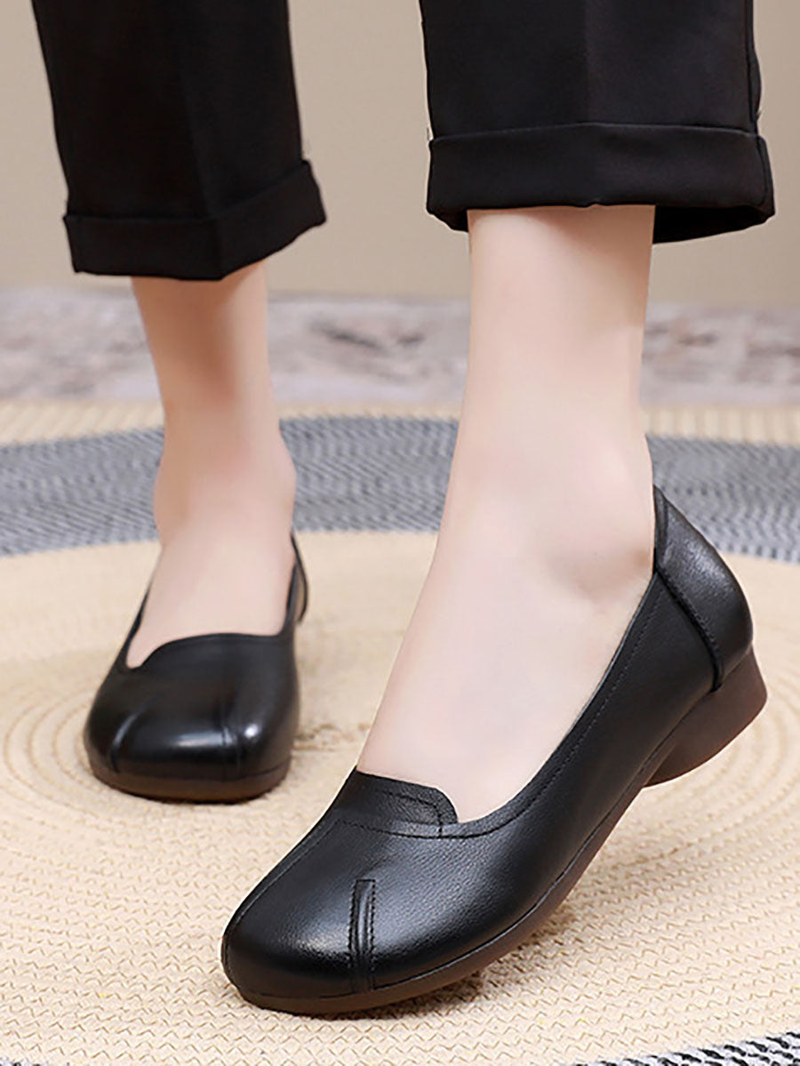 Summer Commute Leather Spliced Low Heel Shoes As1006