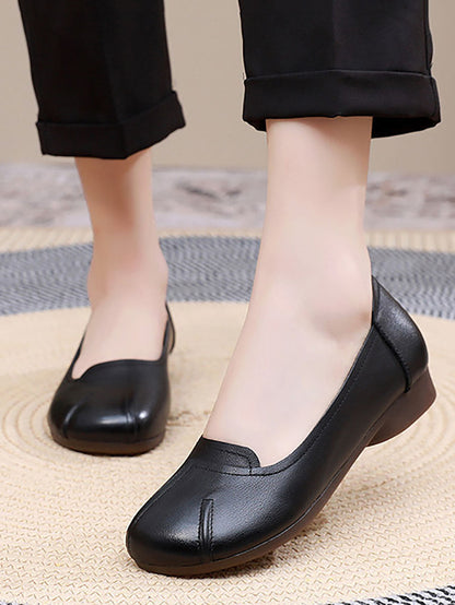 Summer Commute Leather Spliced Low Heel Shoes As1006