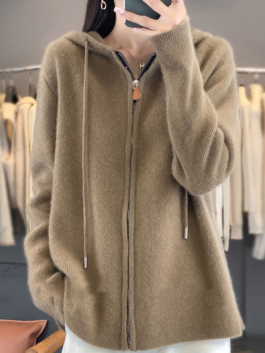 Autumn 100%wool Hooded Cardigan Sweater Ba1059