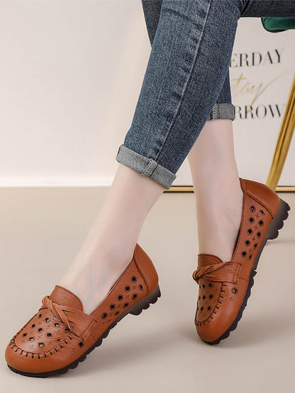 Leather Cutout Spliced Low Heel Shoes Rr1047
