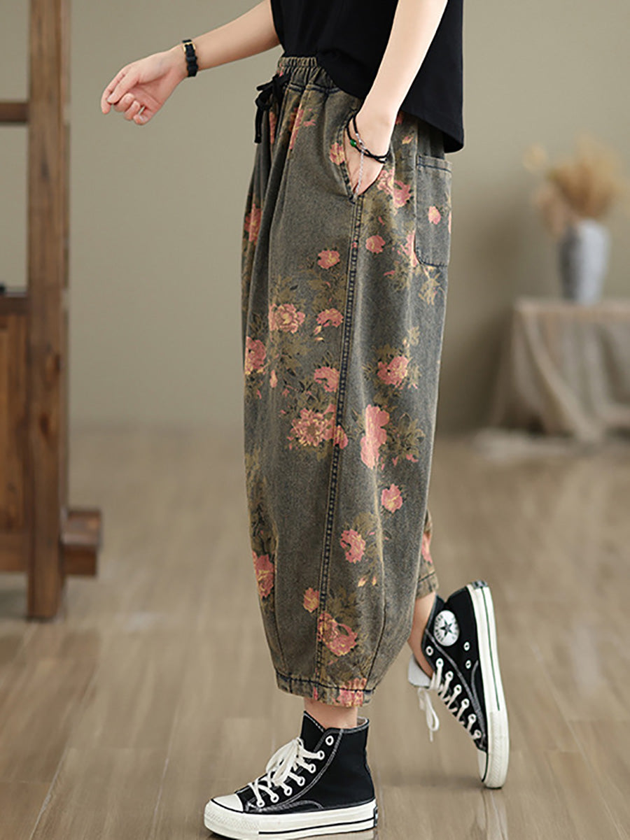 Summer Flower Denim Harem Pants Ll034