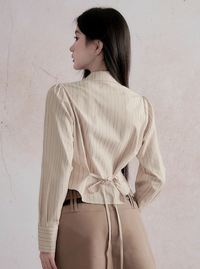 Fragile Heart Preppy Ensemble: Olive Mini Skort, Cream Lace-up Blouse, and Tailored Khaki Blazer Set