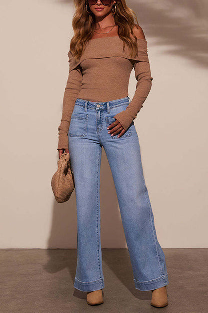 Straight Wide Leg Denim Pants
