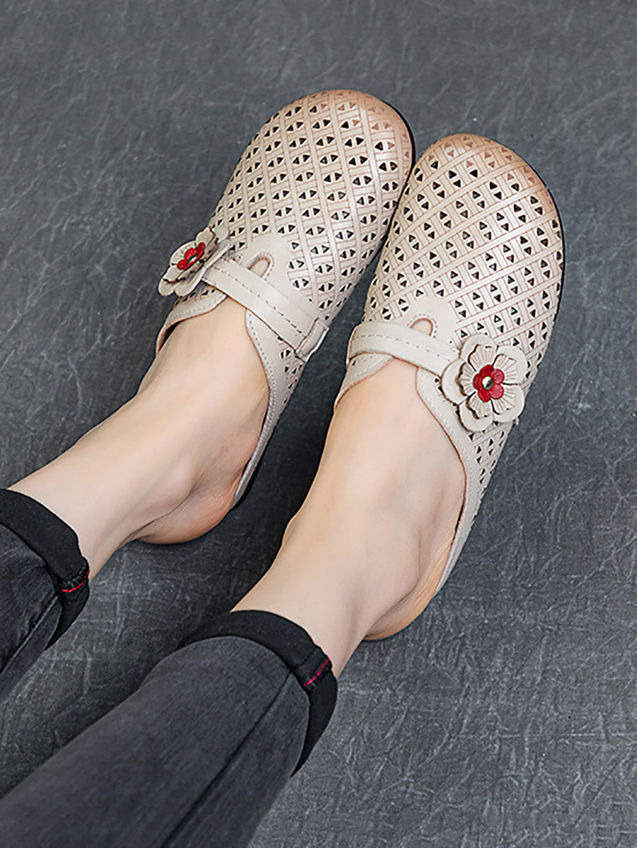 Summer Leather Cutout Flower Spliced Sandals As1054