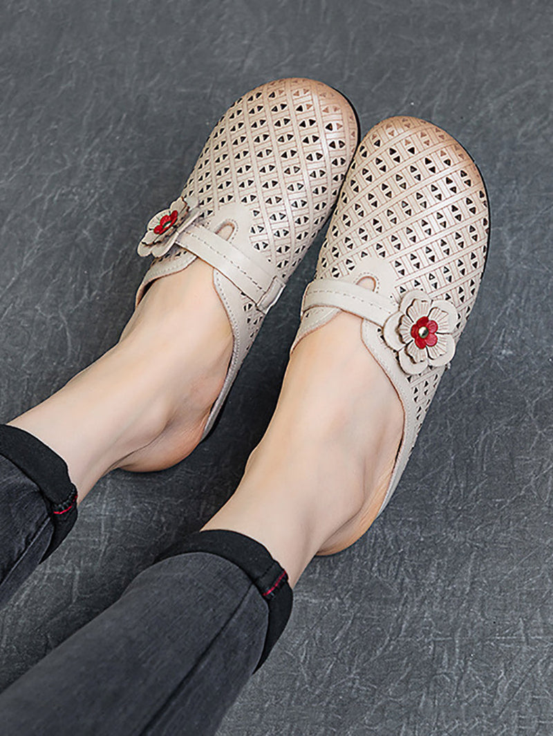 Summer Leather Cutout Flower Spliced Sandals As1054