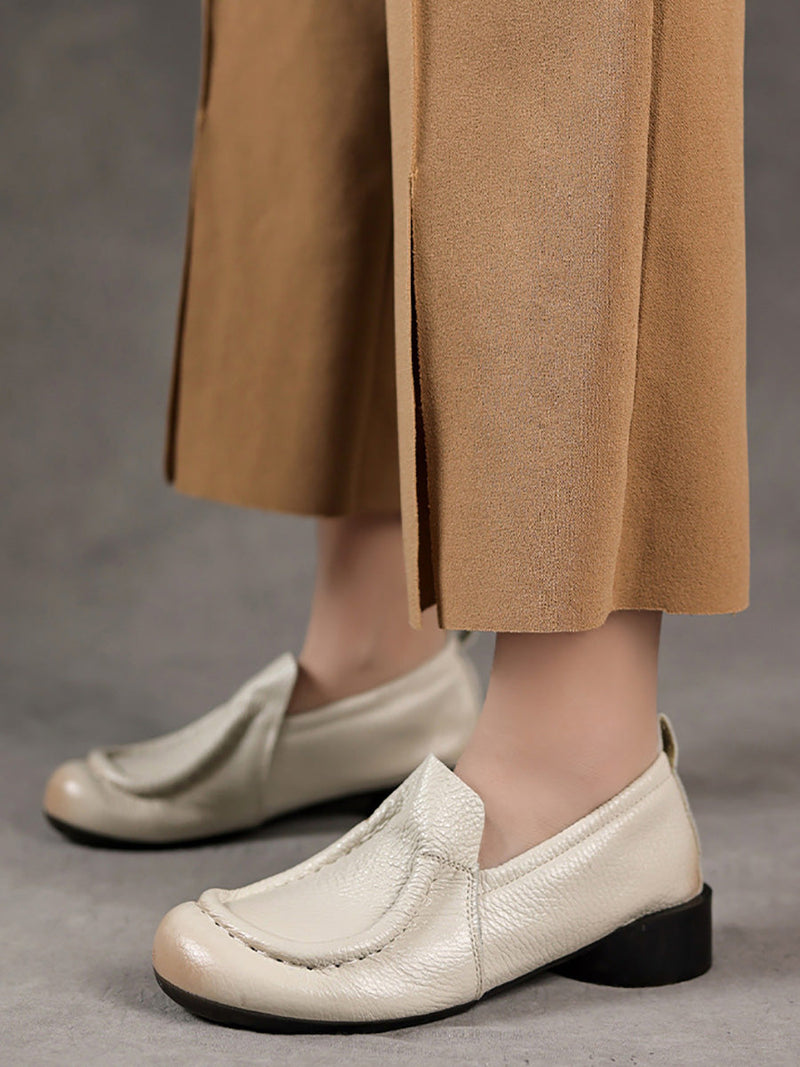 Summer Retro Soft Genuine Leather Low Heel Shoes Cx013