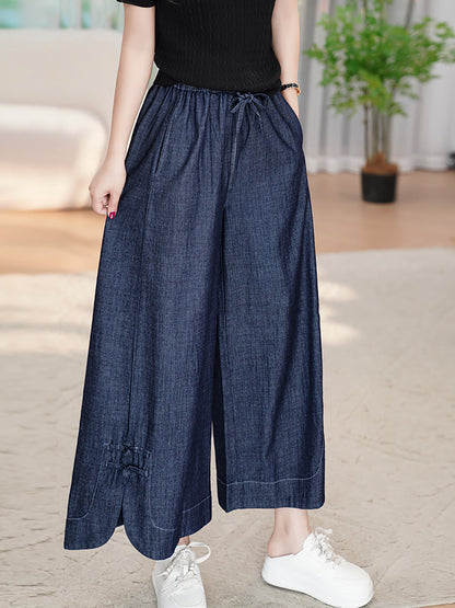 Summer Buckle Wide-leg Denim Pants Cx031
