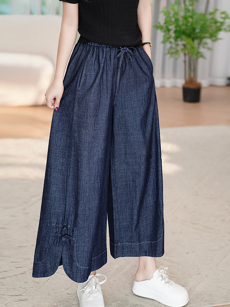 Summer Buckle Wide-leg Denim Pants Cx031