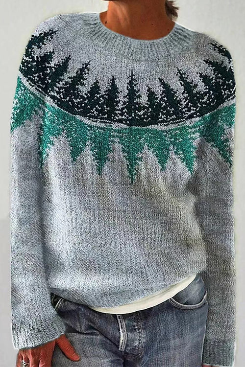 Crewneck Color Block Pattern Pullover Sweater(in 4 Patterns)