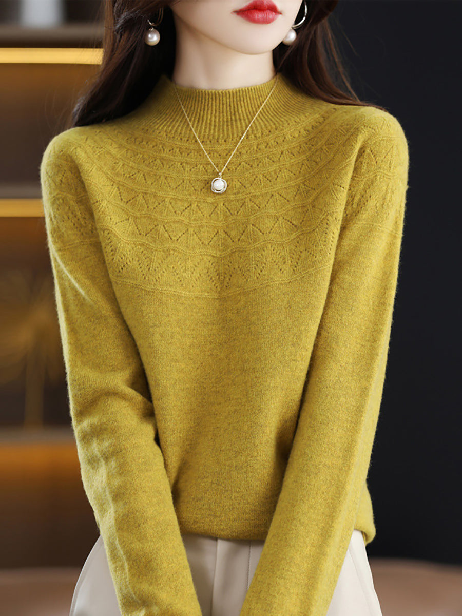 Autumn Cable Knit 100%wool Half Turtleneck Sweater Qn017