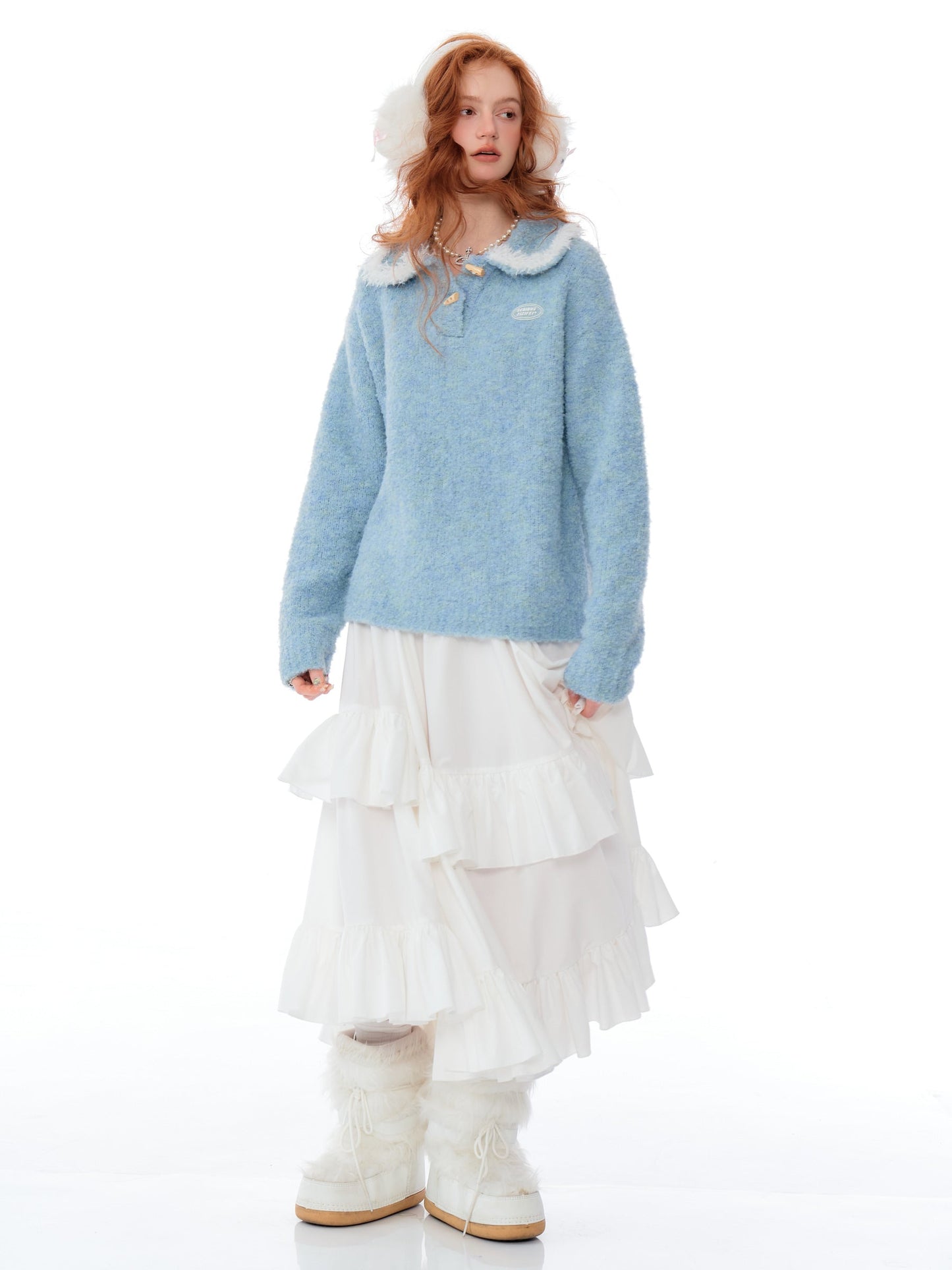 Fur Trim Collar Knit Sweater
