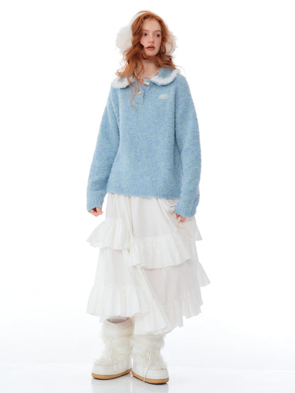 Fur Trim Collar Knit Sweater