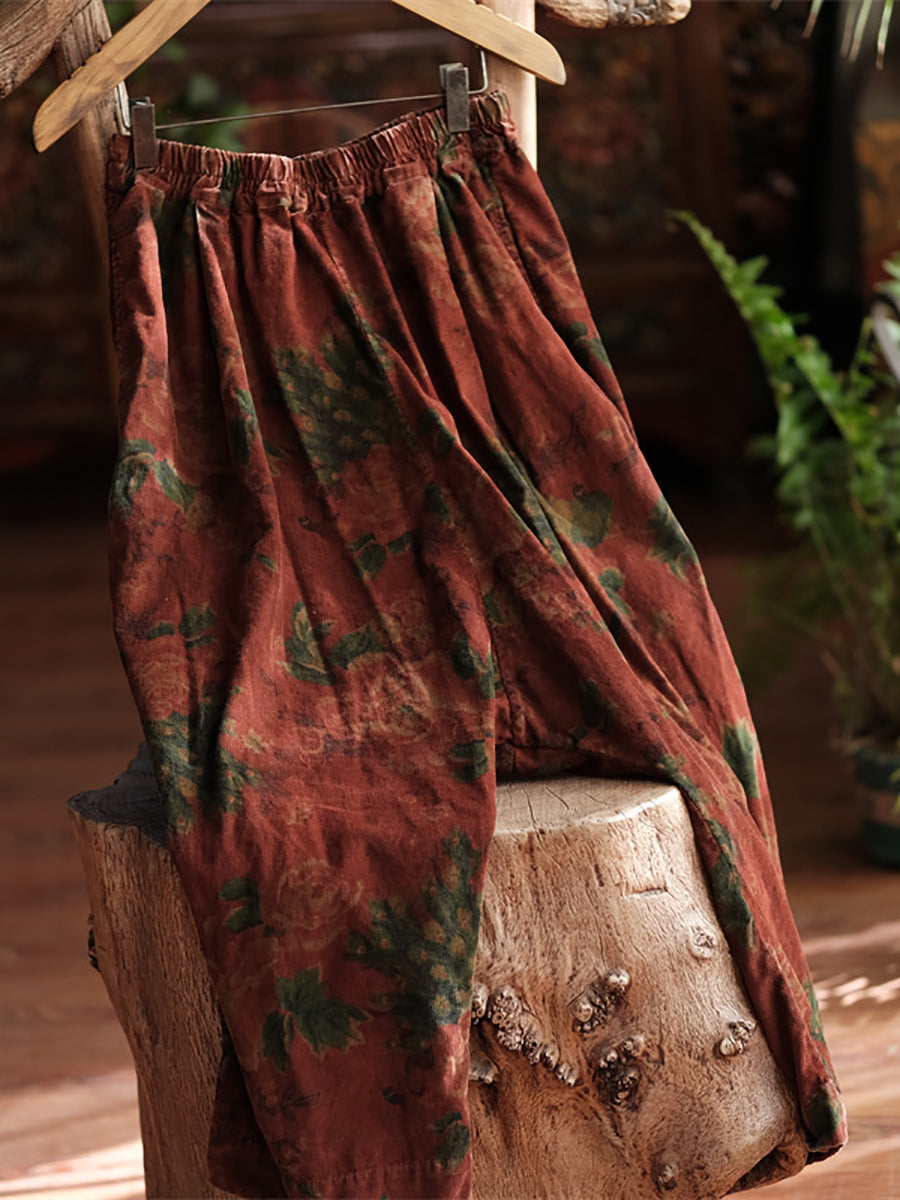 Autumn Retro Flower Cotton Wide-leg Pants As1024