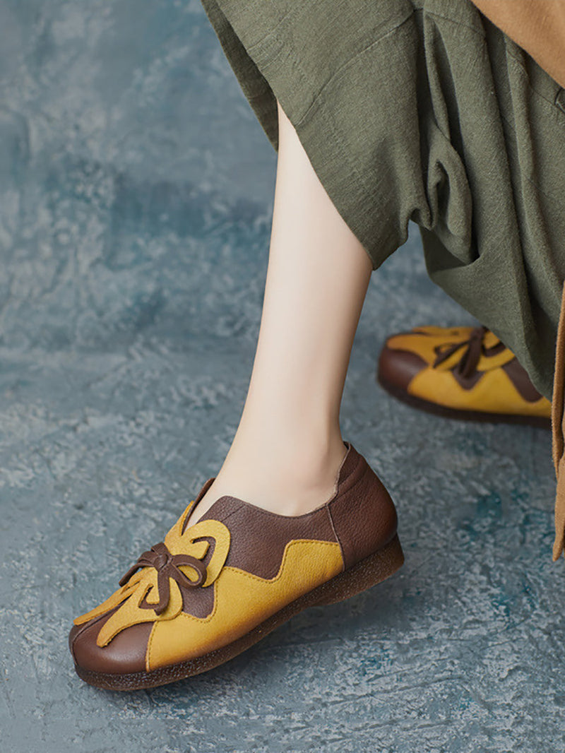 Artsy Colorblock Leather Butterfly Spliced Shoes Ui1011