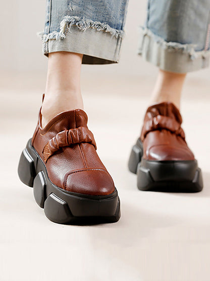 Autumn Stylish Soft Leather Platform Shoes Ah1001