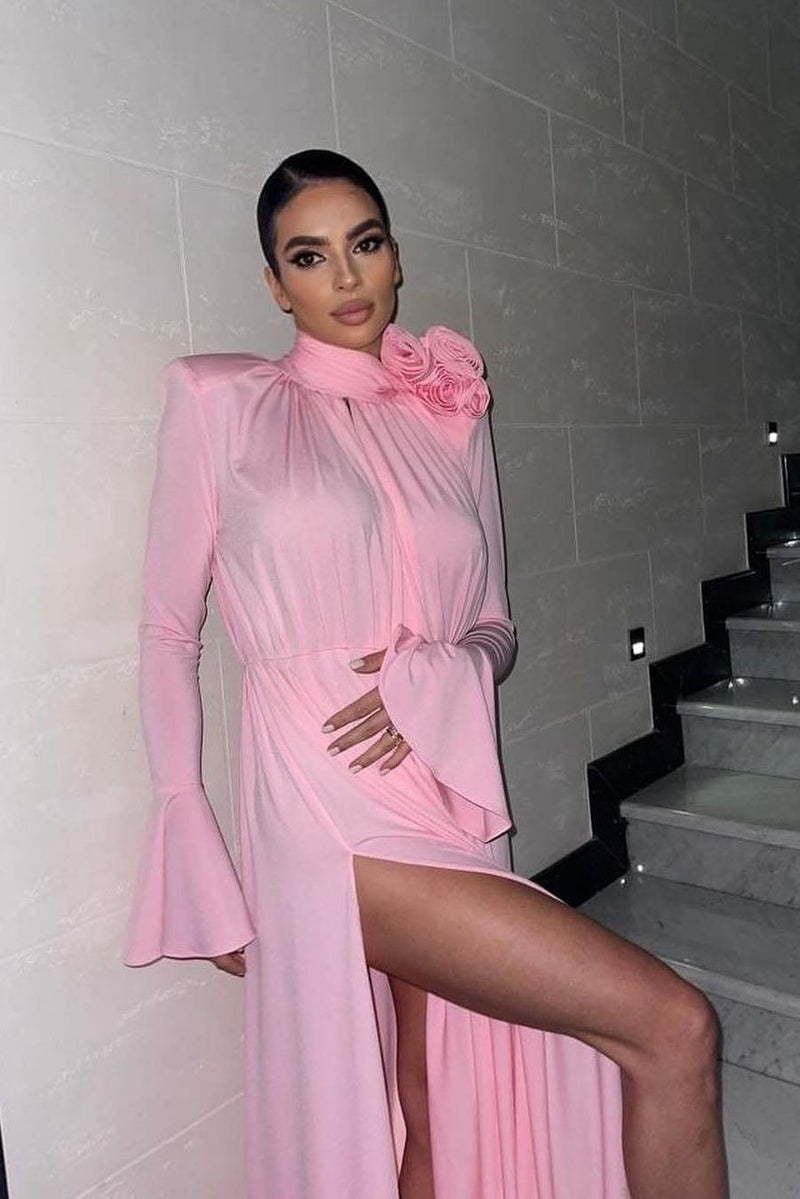 Cut-out Deep V Halter 3d Maxi Dress