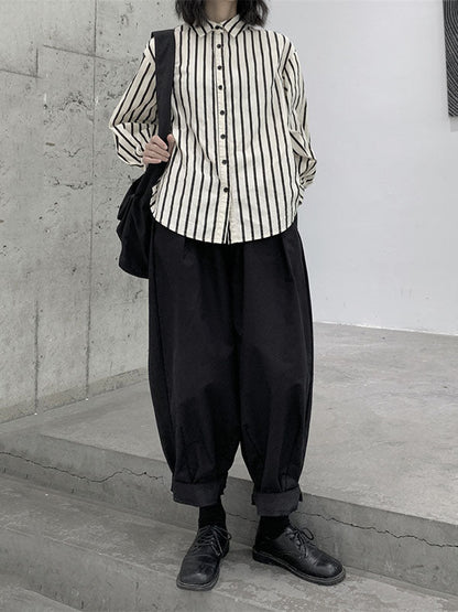 Simple Coffee Elasticity High-waisted Pockets Pleated Harem Pants Ws009