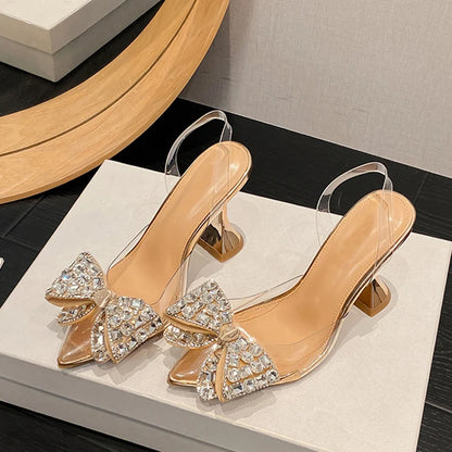 Pvc Transparent Pumps Crystal Bowknot High Heels Sandal Wedding Prom Shoes