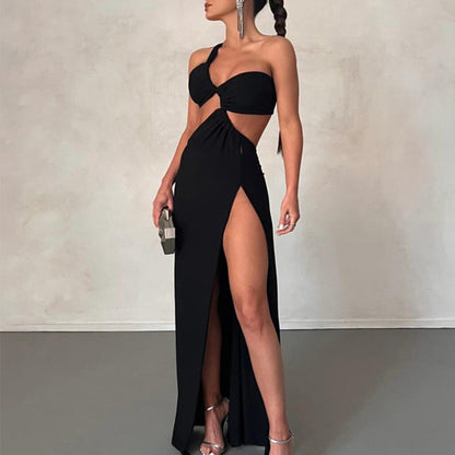 Cold Shoulder Slit Holiday Maxi Dress