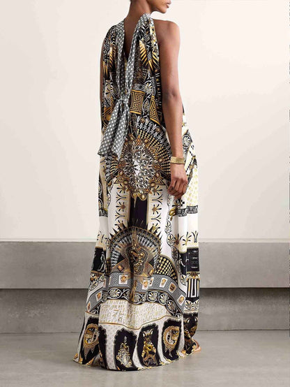 Unique Retro Pattern Print Maxi Dress