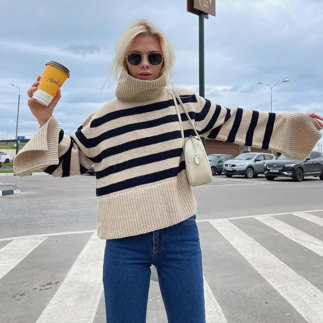 New ’s Turtleneck Sweater Fall Winter Knitted Pullovers for Knitwear Long Sleeve Oversized Tops
