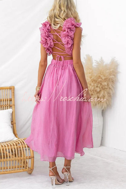 Luxe Lady Ruffle Detail Back Lace-up Elastic Waist Maxi Dress