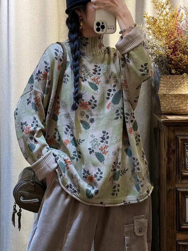 Flower Knitted Turtleneck Sweater At1090