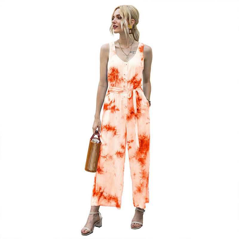 Summer Tie Dye Jumpsuit Waist Tight Jumpsuit