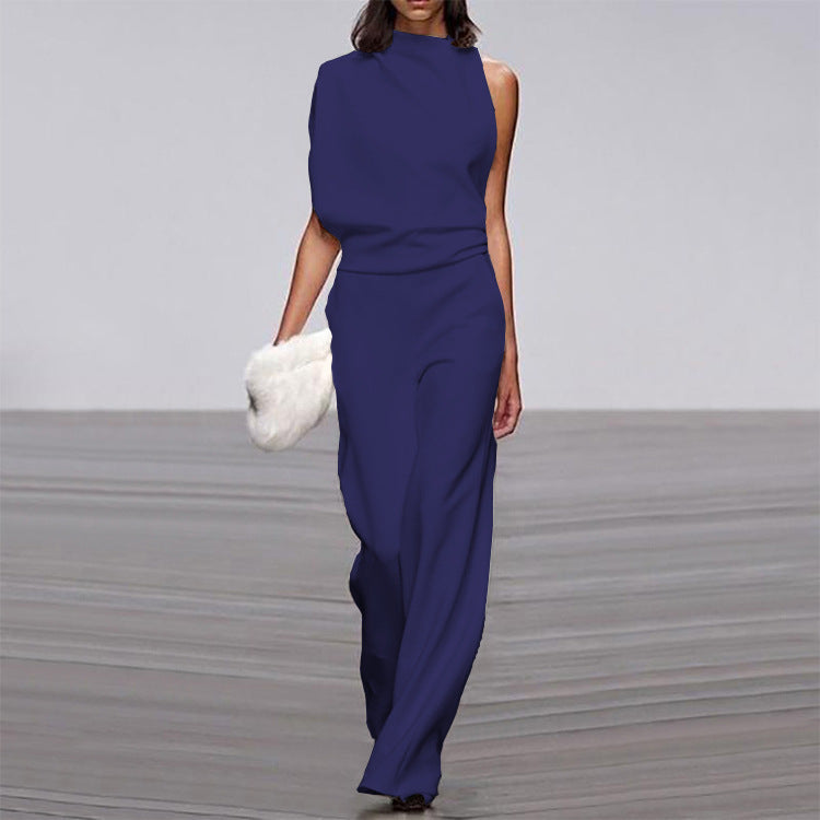 Pants Color One Shoulder Pile Collar Jumpsuit Popular Dress Trousers