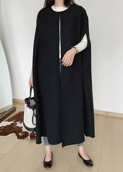 Oversized Pockets Sleeveless Woolen Coats Black