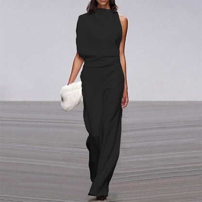 Pants Color One Shoulder Pile Collar Jumpsuit Popular Dress Trousers