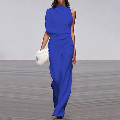 Pants Color One Shoulder Pile Collar Jumpsuit Popular Dress Trousers