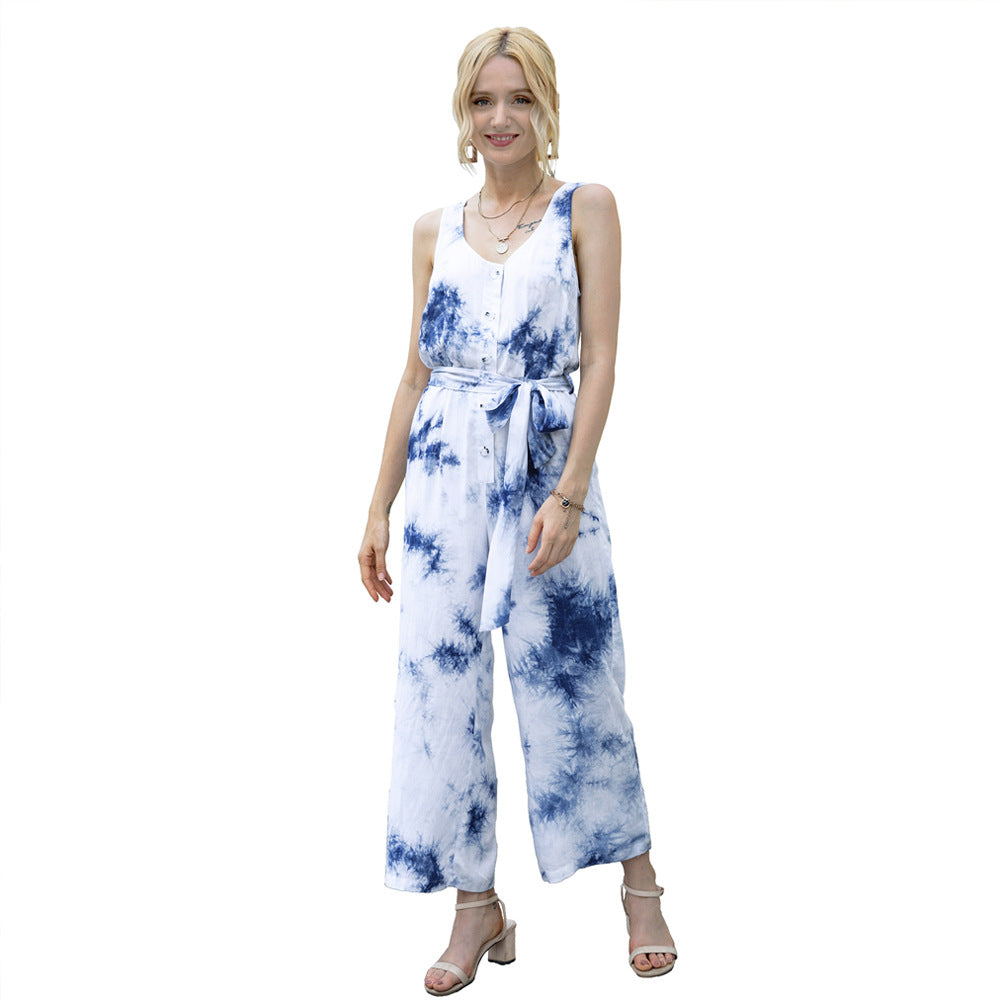 Summer Tie Dye Jumpsuit Waist Tight Jumpsuit