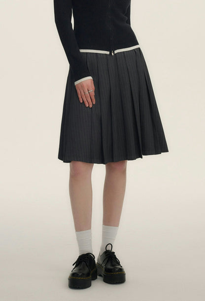Grey Pinstripe Pleated Skirt
