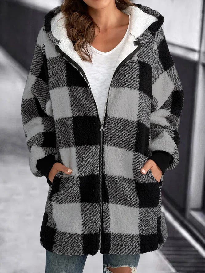 Oversized Hoodie Plaid Loose Overcoat