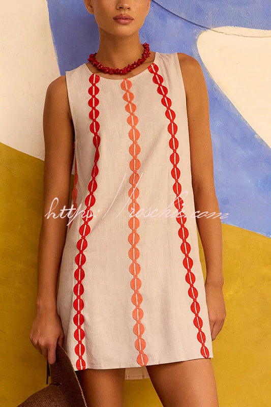 Unique Printed Round Neck Sleeveless Loose Mini Dress