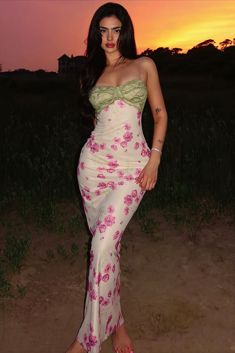 Contrast Lace Cami Maxi Dress