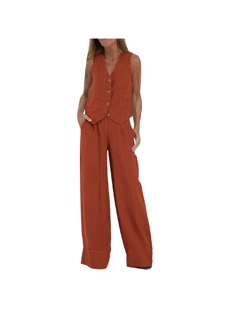 Waist Coat Vest & Wide Leg Pants Coord Set