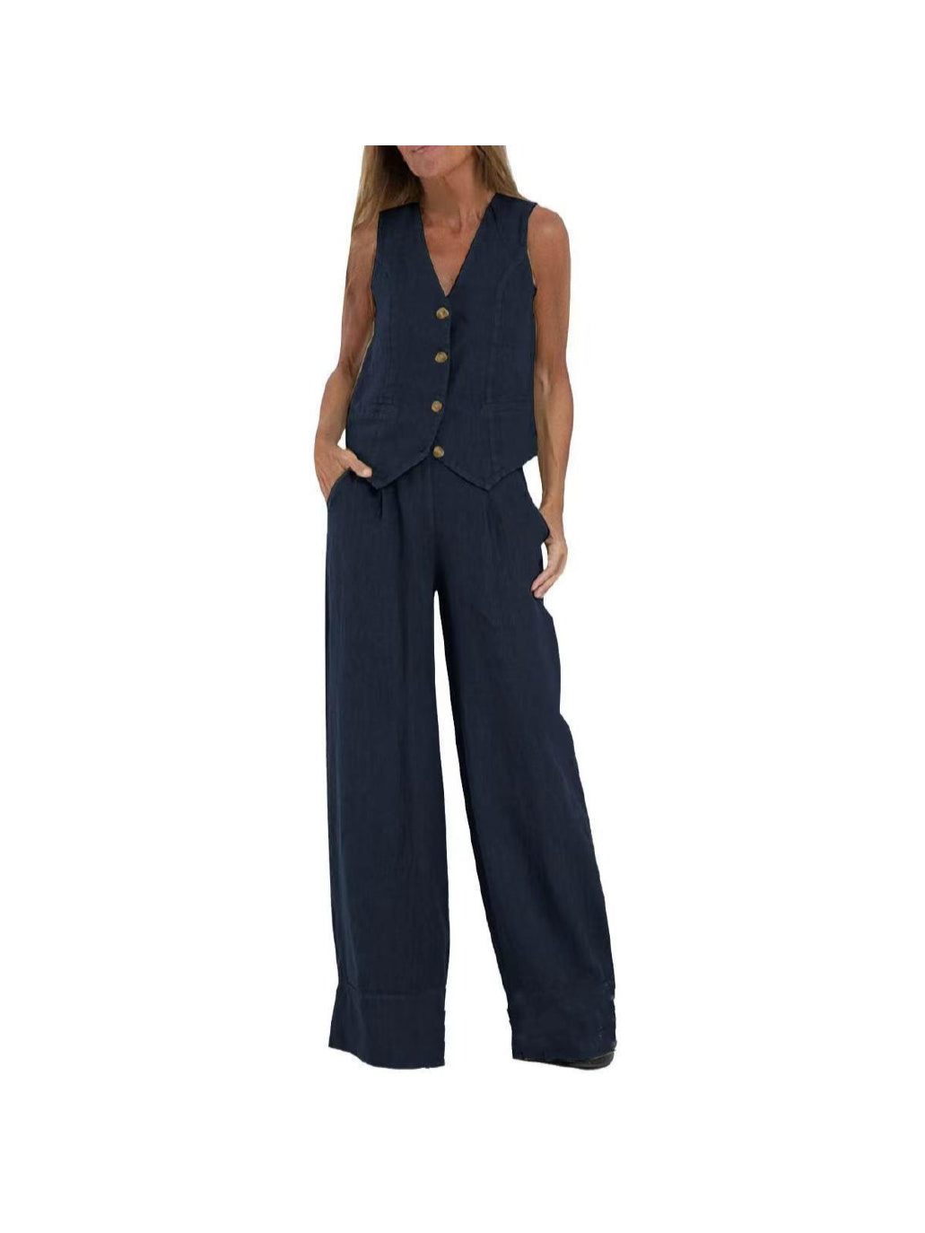 Waist Coat Vest & Wide Leg Pants Coord Set