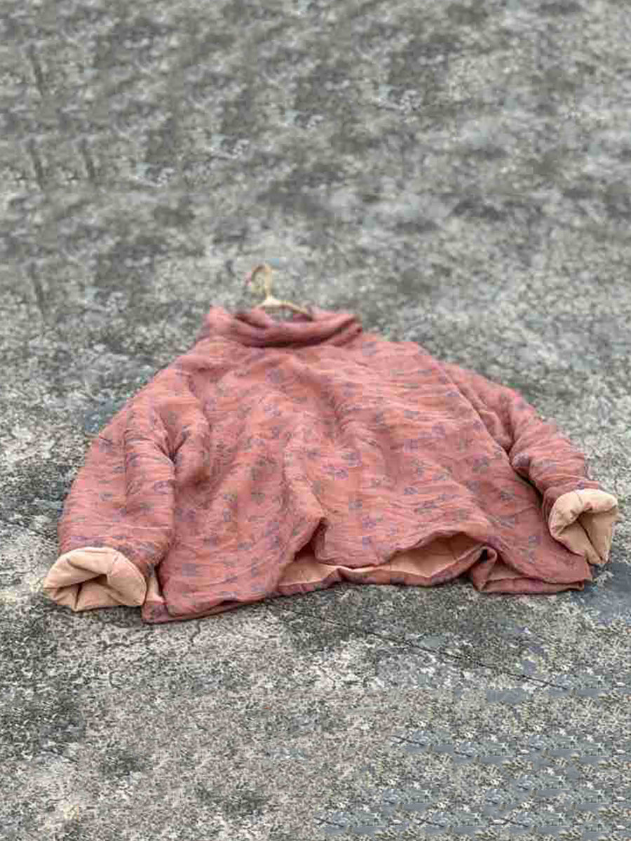 Autumn Turtleneck Ramie Padded Coat Qm029