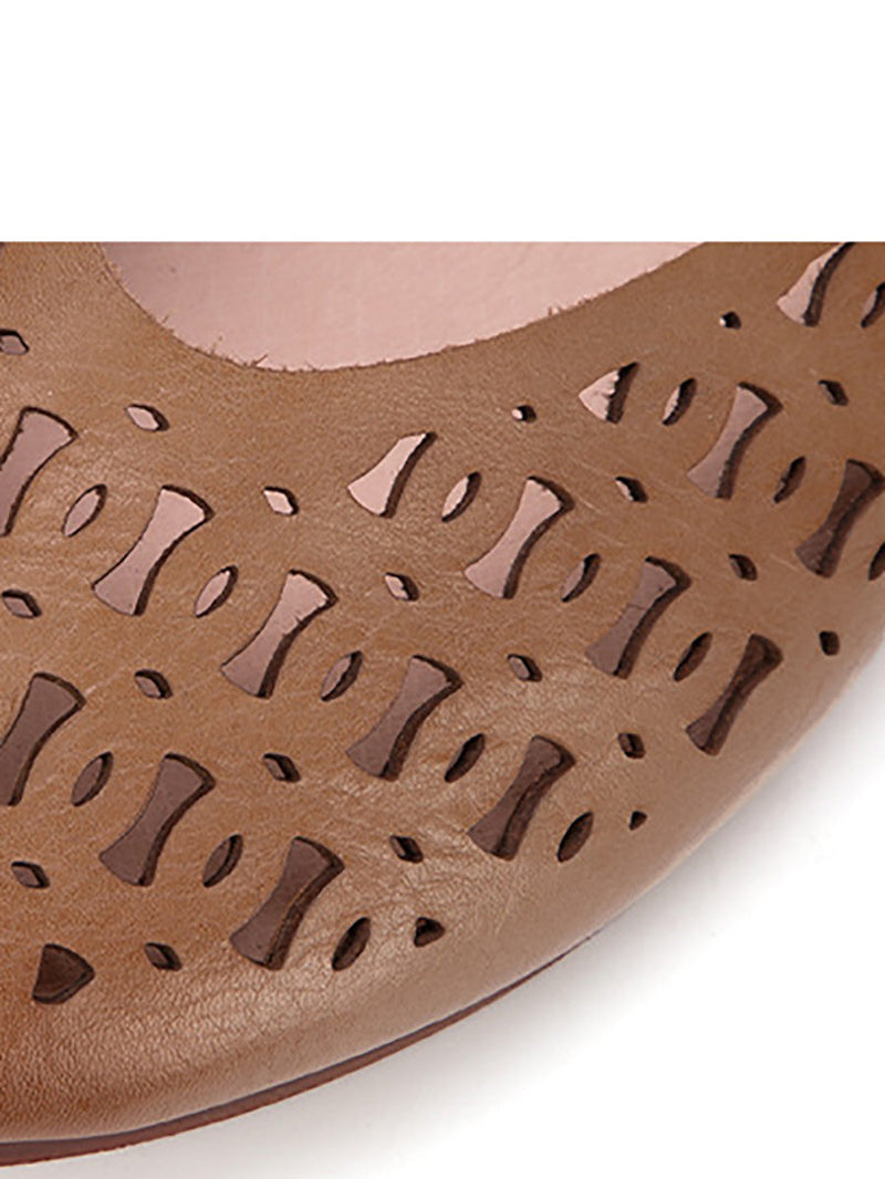 Artsy Summer Genuine Leather Cutout Flat Shoes Ll052