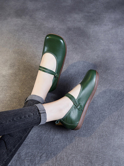 Leather Square Toe Flat Shoes At1040