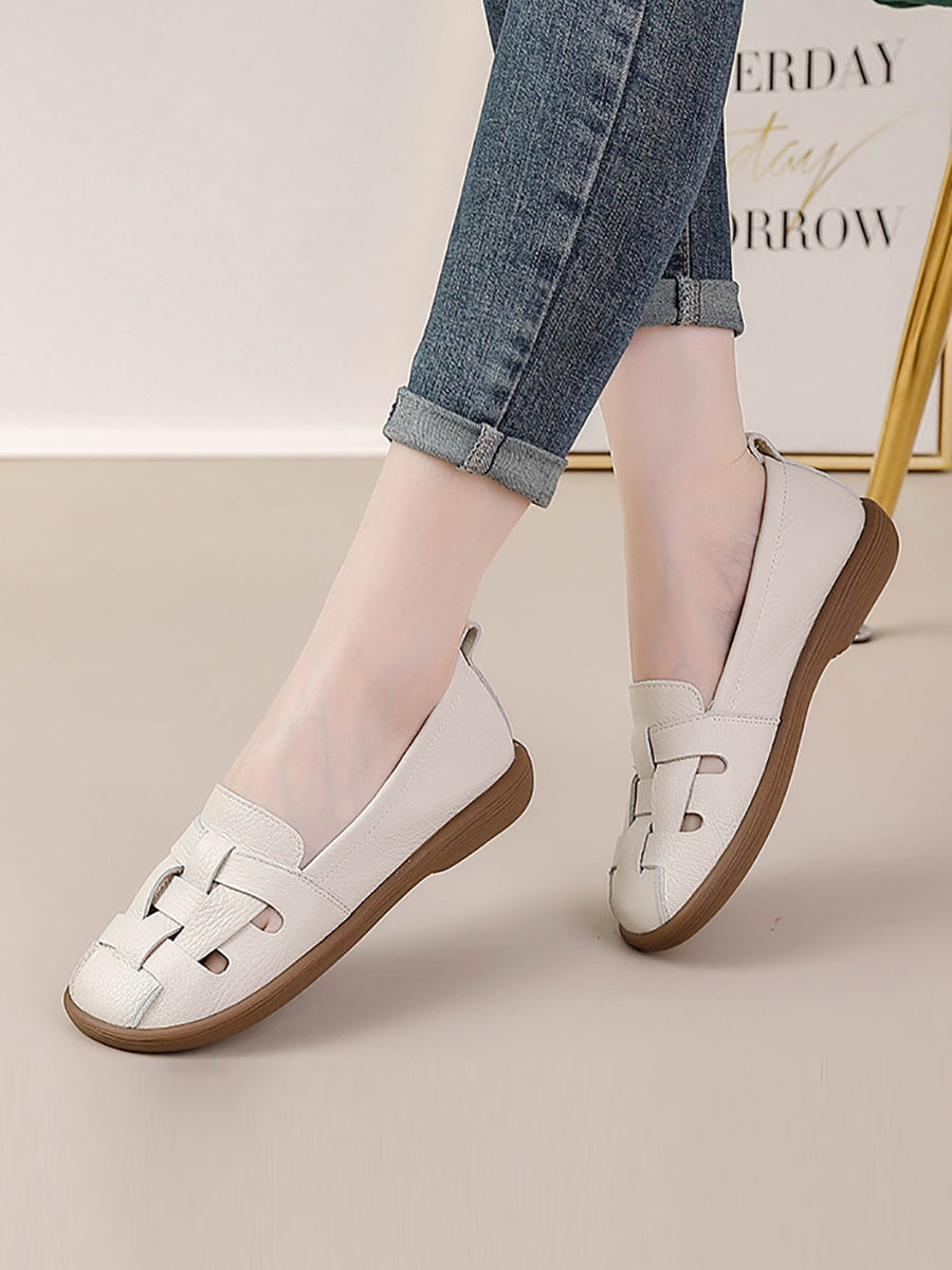 Summer Leather Soft Weave Flat Shoes As1018