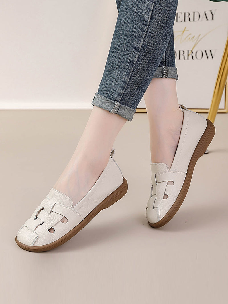 Summer Leather Soft Weave Flat Shoes As1018