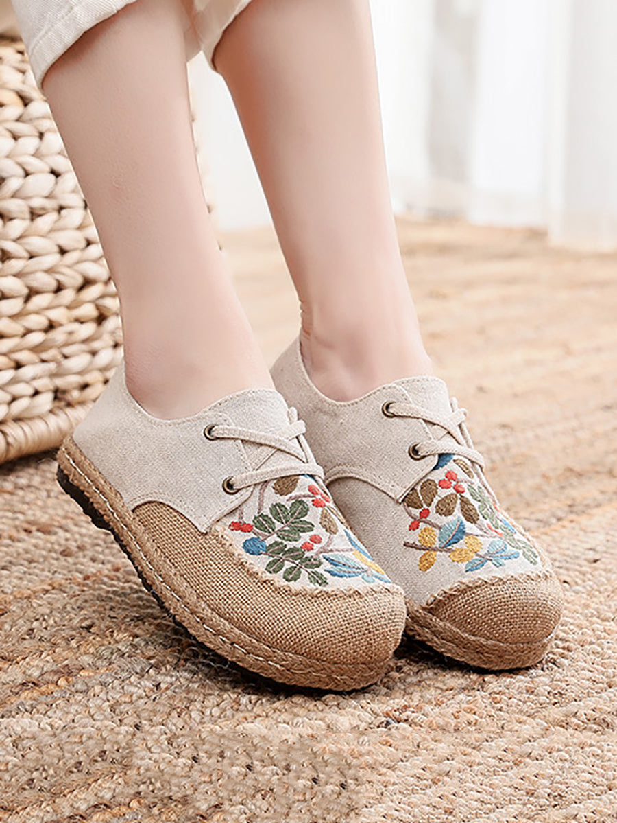 Summer Flower Embroidery Linen Cloth Shoes At1068