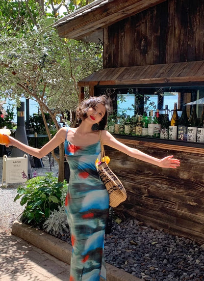 Slimming Oil Painting Maxi Dress
